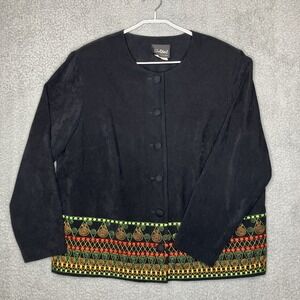 Jolibel Jacket Women's 16 Black Embroidered Button Up Vintage Boho Artsy